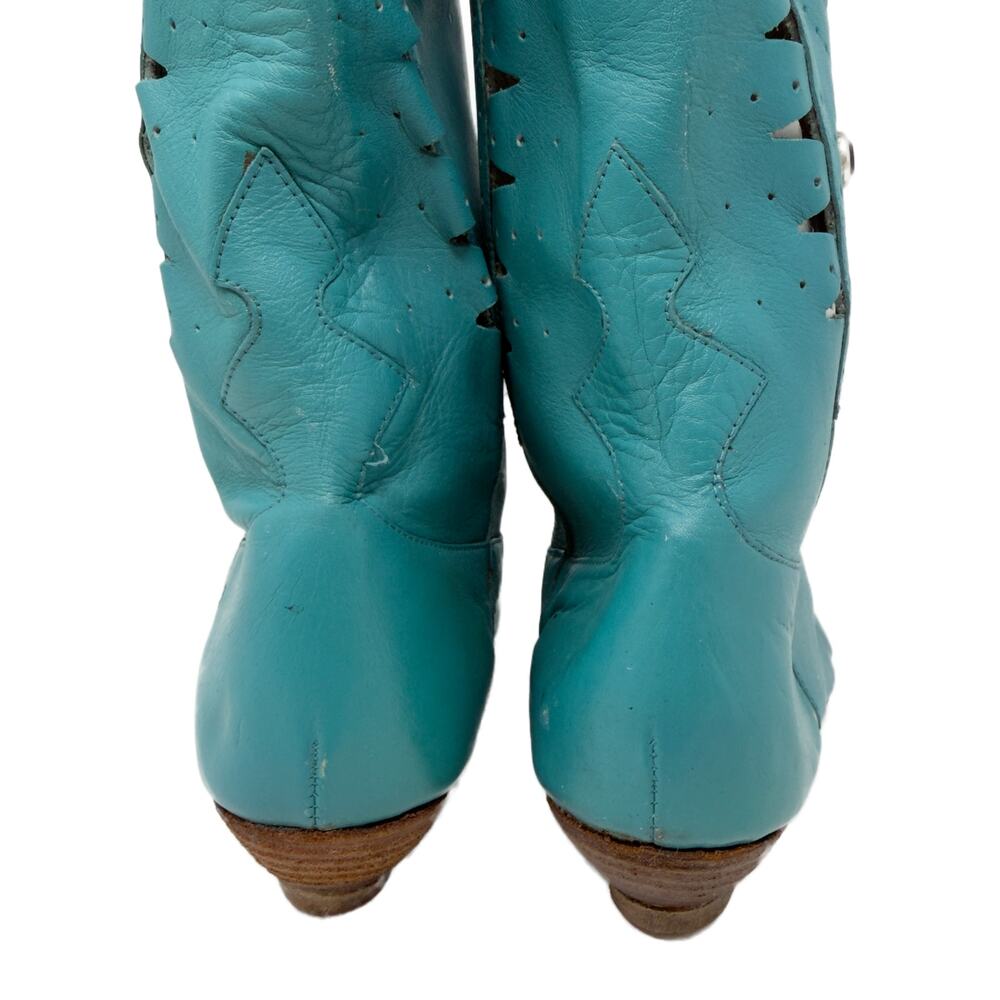 Vintage 80s Concho Stoned Southwestern Cowgirl Boots 6 / 5.5 Turquoise Leather - Picture 7 of 15